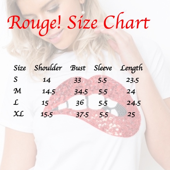 Sequin Red/Pink Lips White Tee Shirt Top Lip Bite - Picture 8 of 8